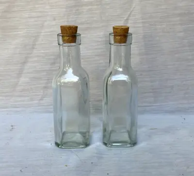 2 Vintage Antique Heavy Clear Glass Medicine Apothecary 6  Bottles With Cork • $11.99