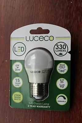 Pack 5 X Luceco LED E27 G45 Golfball Dimmable Bulb 4w Warm White 45x81mm UKStock • £9.99
