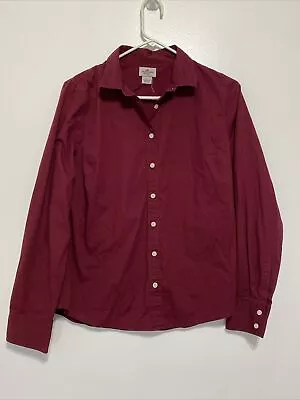 J Crew Shirt Womens Large Button Up Blouse Top Maroon Long Sleeve Haberdashery • $16