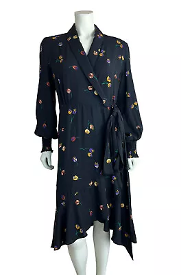 Cabi Floral Print Wrap Divine Dress Size M 4392 Black Long Sleeve Bloom Ruffle • $26.99