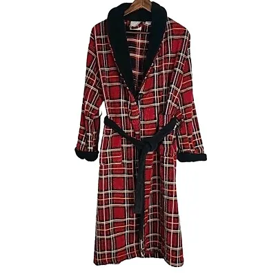 Vintage TJ Lawford  Terry Robe Mens Medium Red Plaid Turkish Cotton With Tie • $39.95