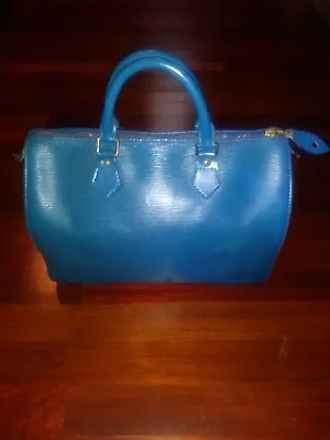 Authentic Louis VUITTON Women's Blue Leather Epi 35 Speedy Hand Bag Purse • $600