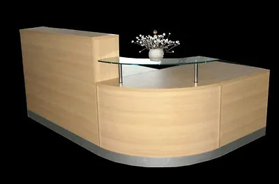 Reception Desk Curved Glass Unit Aluminium Plinth Reception Counter Maple Retail • £699.99