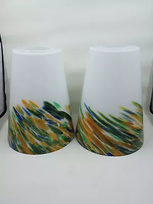 Pair (2) Portfolio Swirled Art Glass Pendant Lamp Shades Cased Glass Multicolor • $46