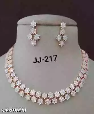 $24.69 • Buy Indian Bollywood Style Rose Gold Plated Choker Bridal Necklace CZ AD Jewelry Set