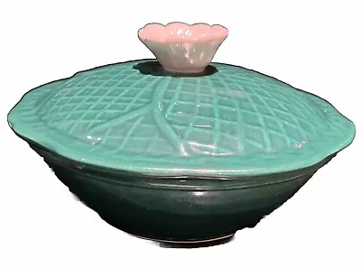 California Pottery 1950's Mid Century Green Lidded Dish • $20