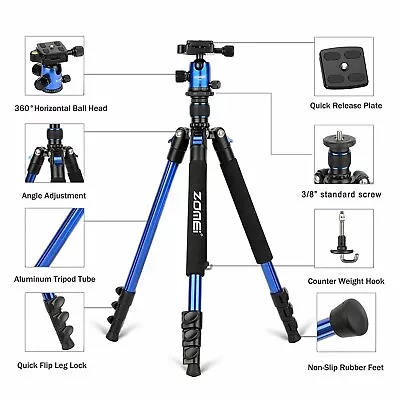 ZOMEI Q555 Pro Aluminium Tripod Ball Head Portable Kit Travel For DSLR Camera • $56.99