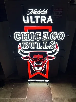 MICHELOB ULTRA BEER CHICAGO BULLS NBA BASKETBALL LIGHT UP LED SIGN LARGE 32x20 • $249.99