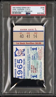 Sandy Koufax “yom Kippur” 1965 World Series Game 1 Ticket Killebrew Debut Psa 3 • $999