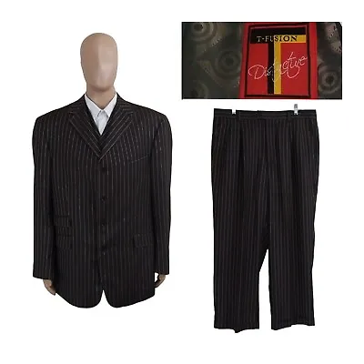 $71.99 • Buy T-Fusion Chicago Three Piece Brown Silver Striped Suit Vest Pants 46R 38X29