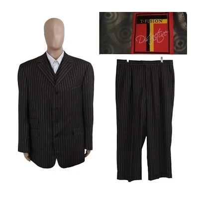 $71.99 • Buy T-Fusion Chicago Three Piece Brown Silver Striped Suit Vest Pants 46R 38X29