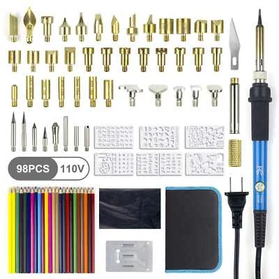 $24.98 • Buy 98pcs Wood Burning Kit 110V 60W Soldering Iron Tools Pyrography DIY Craft Set US