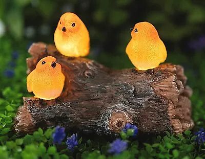 £14.99 • Buy Robins On Log Solar Ornament Light Up Garden Decoration Resin Birds Statue Patio