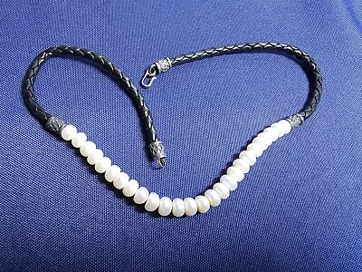 Grandma Grabe's Beautiful Vintage 925 Sterling Silver Leather Pearl Necklace • $2.25