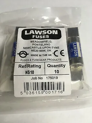 £6.96 • Buy LAWSON Fuse NS10 10A BS88 415V Cartridge Fuse Link JPSF827 VAT Invoice