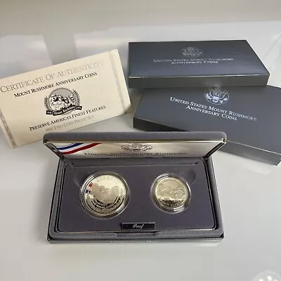 1991 Two Coin S Proof Set Mount Rushmore Anniversary Mint Box + COA Complete • $35.99