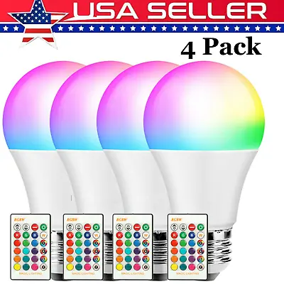 [4-Pack] Color Changing Light RGB LED Bulbs Dimmable Party Lights Remote Control • $13.99