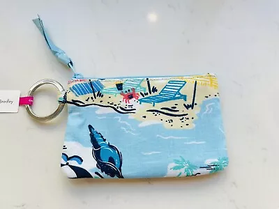 Vera Bradley Beach Treasures Blue Zip Id Coin Purse Tropical Island Crab • $18.50