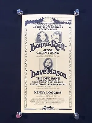 Vintage Bonnie Raitt Dave Mason Pacific Presentations Avalon Poster 22 X 12” • $29