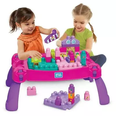 Baby Mega Bloks Toy Big Building Bag Buildable Blocks Table Pink • £27.77