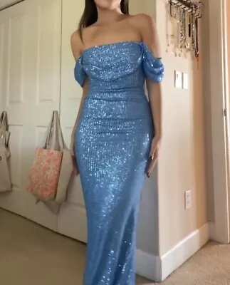 THATSSOFETCH Blue Sequin Maxi Prom Dress Size 6 NEW WITH TAGS • $50