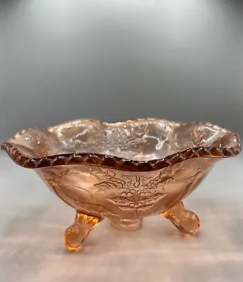 $18 • Buy Vintage Depression Glass Pink Bowl Embossed  Stag Holly Zipper Sawtooth Rim