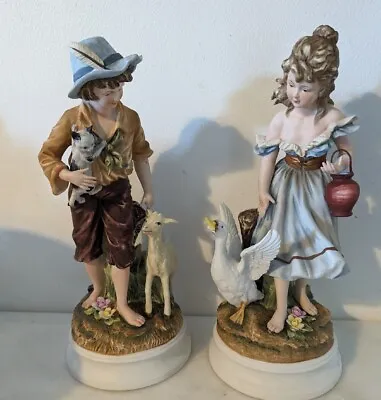 Vintage Andrea By Sadek Boy W/ Goat & Girl W/Goose Pair Figurines Imperf Goose • $65