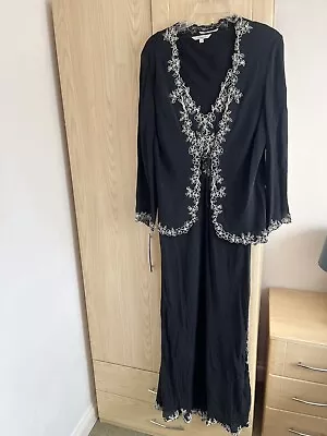 J Taylor Black Evening Dress And Jacket With Lace Effect & Sequin Trim Size 18 • £14.99