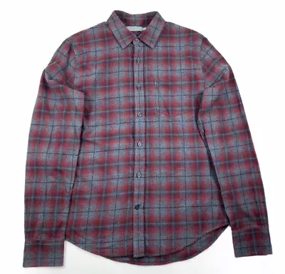 Vince Mens Small Button Up Shirt Gray Red Plaid Flannel Long Sleeves • $50.99