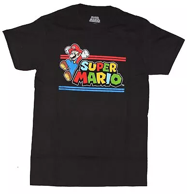 Super Mario Brothers Adult New T-Shirt  - Jumping Next To Colorful Name Logo • $16.98