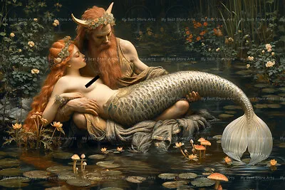 MERMAID And SATYR ART PRINT Wall Decor Siren Poster Cottagecore Forest D160 • $7.95