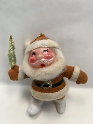 Vintage Santa Claus Felt Blow Mold Plastic Ornament Holding Chenille Stem Tree • $8