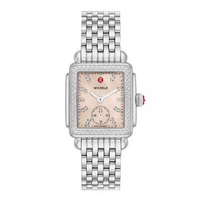 Michele Deco Mid Diamond Apricot Mop Dial Stainless Steel Watch Mww06v000131 • $1675