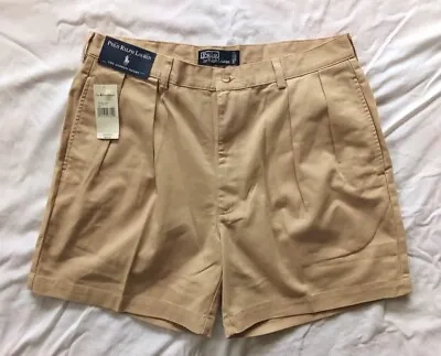 $43 • Buy Polo Ralph Lauren Vintage Andrew Khaki Cotton Chino Pleated Shorts NWT - Size 36