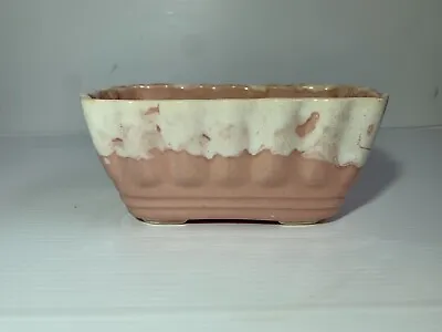 Brush McCoy USA Pink White Drip Glaze Oblong Ribbed Planter 27-6 Vintage • $15