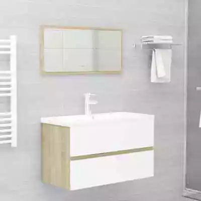 2pcs Wall Hung Bathroom Cabinet Set Mirror Sink Vanity Storage Wooden Oak White • $95.13