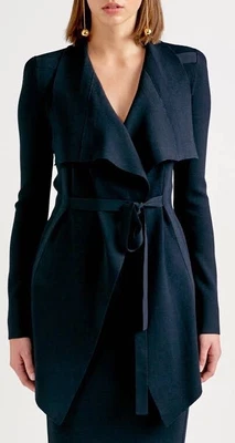 $280 • Buy Scanlan Theodore Crepe Knit Wrap Jacket Navy Blue Size Small