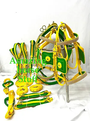 Double Horse Synthetic Driving Harness Available In 5 Sizes ( Yellow & Green ) • $200