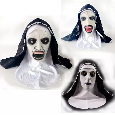 Conjuring 2 Nun Mask Halloween Horror Makeup Mask Prank Grimace Latex Head Cover • $28.99
