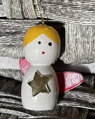 Vintage Wooden Painted Christmas Ornament Angel • $3