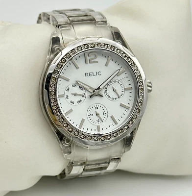 $13.99 • Buy Women's RELIC Silver Tone & Clear Case Watch, White Dial Crystal Accents ZR15564