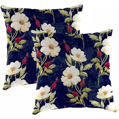 16  X 16  Rose Garden Navy Floral Square Outdoor Throw Pillow (2 Pack) • $37.40