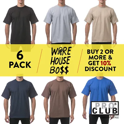6 Pack Proclub Pro Club Mens Plain Short Sleeve T Shirt Heavyweight Cotton Tee • $41.95