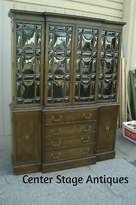 61182 Antique Mahogany 2 Pc Bubble Glass Breakfront China Cabinet Curio W/ DESK  • $575