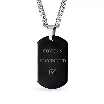 Vaccinated Engrave Mens Black Titanium Dog Tag Pendant Stainless Steel • $35.99