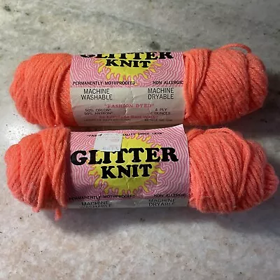 Vintage Glitter Knit Yarn Skein Coral Fashion Dyed 4 Ply Knitting 2 Oz Lot Of 2 • $9.99