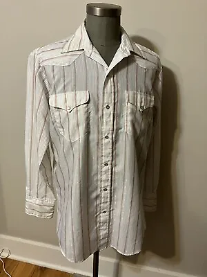 VTG NIVER WESTERN WEAR TEXAS MESQUITE Men L Diamond Striped Pearl Snap L/S Shirt • $19.99