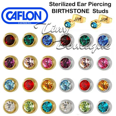 Caflon Sterilized Ear Piercing Studs BIRTHSTONE Earrings In Sterile Pack • £2.95