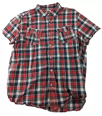 Converse One Star Mens Red Gray Plaid Button Up T Shirt Work Shirt Size XL • $17.89