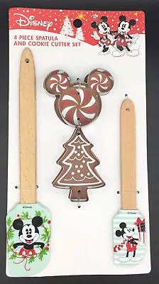 Disney Mickey Mouse Holiday Christmas Spatula And Cookie Cutter 4-Piece Set New • £13.42